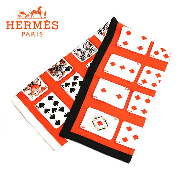 エルメス ハンカチ（レディース） 【お買い物マラソンセール開催中】エルメス スカーフ レディース HERMES Handkerchief シルク100% ORANGE×BLANC×NOIR 003169S 13 【送料無料♪】