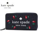 【数量限り クリアランスセール】 ギフトラッピング無料 ケイトスペード 長財布 レディース Kate Spade Wallet ラウンドファスナー エラ チェリー エンブロイダード デニム ロゴ ブルー K6151 403 【送料無料♪】