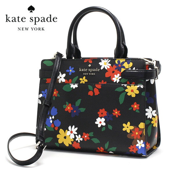 【スーパーSALE開催中！】ケイトスペード ショルダーバッグ レディース ハンドバッグ 2way Kate Spade ミディアム サッチェル サム ステイシー セイリング フローラル ブラック マルチカラー WKR00367 098 【送料無料】