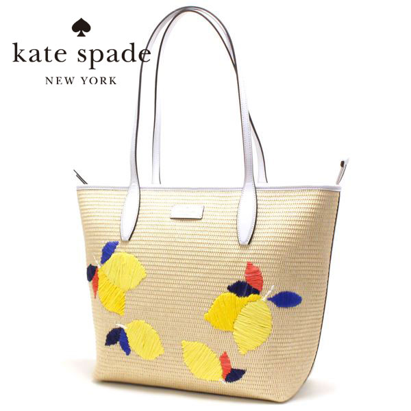 【半期決算セール開催中！】ケイトスペード トートバッグ レディース Kate Spade ラージ トート ストロー レモンゼスト WKRU6715 974 【送料無料】