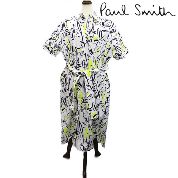 ポールスミス ワンピース レディース Paul Smith シャツワンピース ホワイト×イエロー 0S W2R 351DB A30564 【送料無料♪】