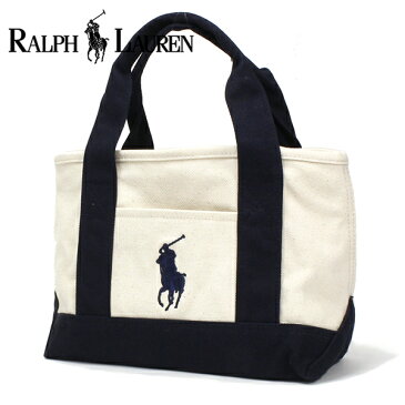 ポロ ラルフローレン ミニトートバッグ レディース メンズ スモールサイズ POLO RALPH LAUREN キャンバス アイボリー ネイビー 959032A IVORY NAVY 【送料無料】 Mother'sDay2020