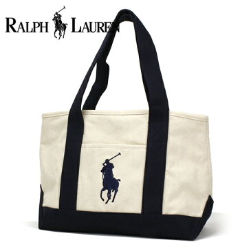 ポロ ラルフローレン トートバッグ レディース メンズ ミディアムサイズ POLO RALPH LAUREN キャンバス アイボリー ネイビー 959034A IVORY NAVY 【送料無料】