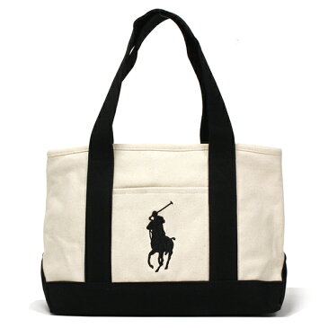 ポロ ラルフローレン トートバッグ レディース メンズ ミディアムサイズ POLO RALPH LAUREN キャンバス アイボリー ブラック 959038A IVORY BLACK 【送料無料】