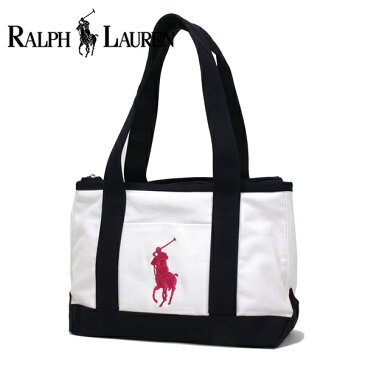 ポロ ラルフローレン トートバッグ レディース メンズ ミディアムサイズ POLO RALPH LAUREN キャンバス ホワイト ネイビー RA100107A WHT NVY BAJAPK 【送料無料】