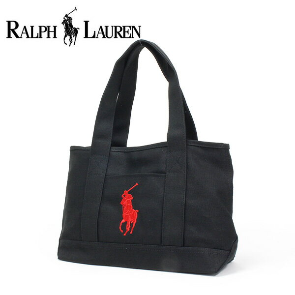 ポロ ラルフローレン トートバッグ レディース メンズ ミディアムサイズ POLO RALPH LAUREN キャンバス ブラック レッド RAS10142A BLACK RED 【送料無料】 ギフト プレゼント 男性 女性 誕生日