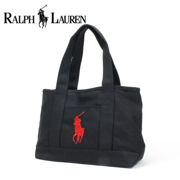 ポロ ラルフローレン トートバッグ レディース メンズ ミディアムサイズ POLO RALPH LAUREN キャンバス ブラック レッド RAS10142A BLACK RED 【送料無料】