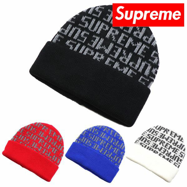 シュプリーム ニット帽 メンズ レディース Supreme Knit Hat ニットキャップ 帽子 REFLECTIVE REPEAT BEANIE ブラック ホワイト ブルー レッド FW16BN5 【送料無料♪】 ギフトラッピング無料