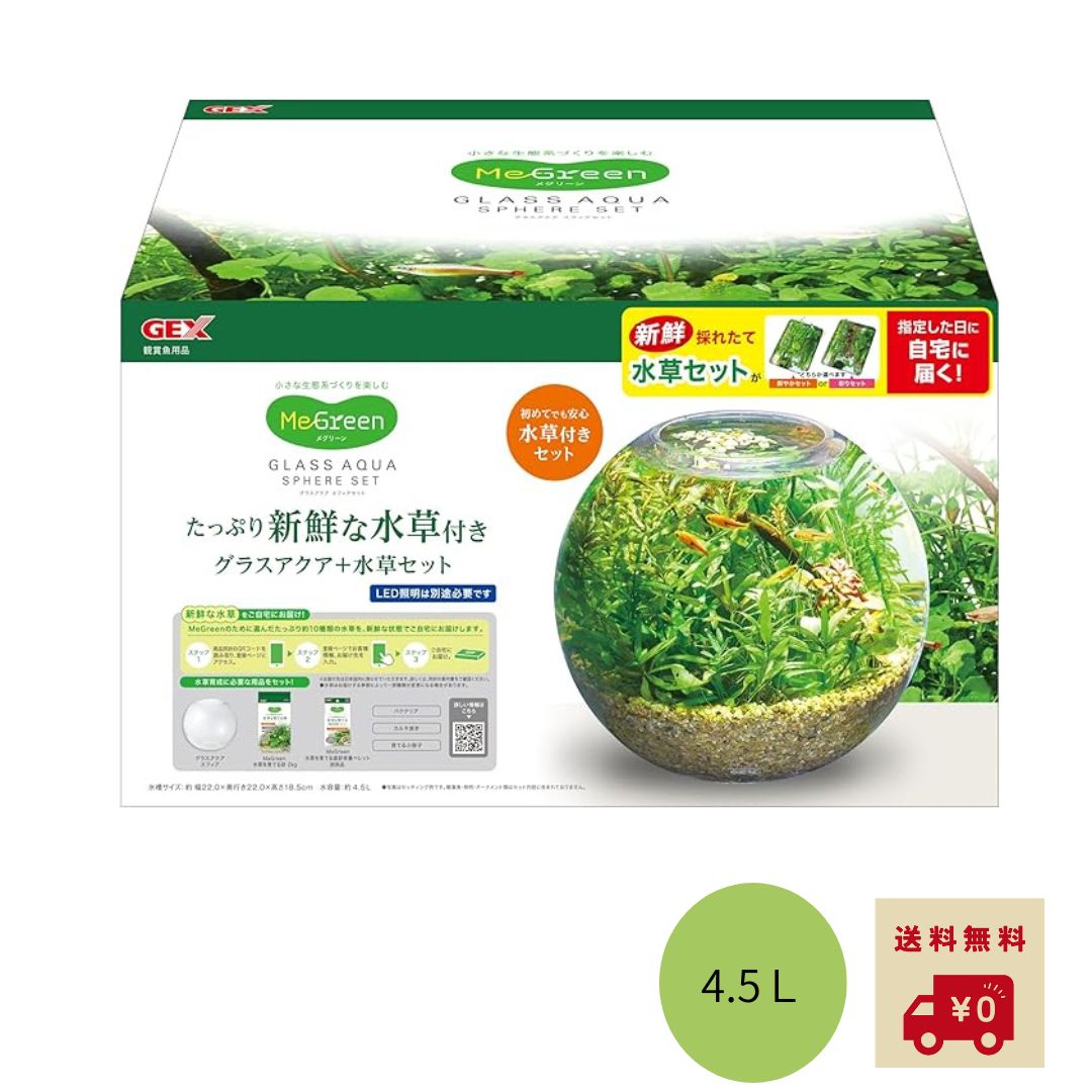 【レビュー特典付き】 ジェックス MeGreen 新鮮な水草付き グラスアクアスフィアセット 砂付き 幅22×奥..