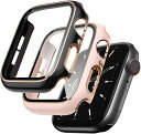 【2枚入り】Apple Watch SE/6/5/4/3/2/1 44mm 40mm 42mm 38mm 対応ケース ガラスフィルム 一体型 保護フィルム付き アップルウォッチカバー Apple Watch 超薄型フィルム 液晶全面保護カバー 耐衝撃 二色めっ