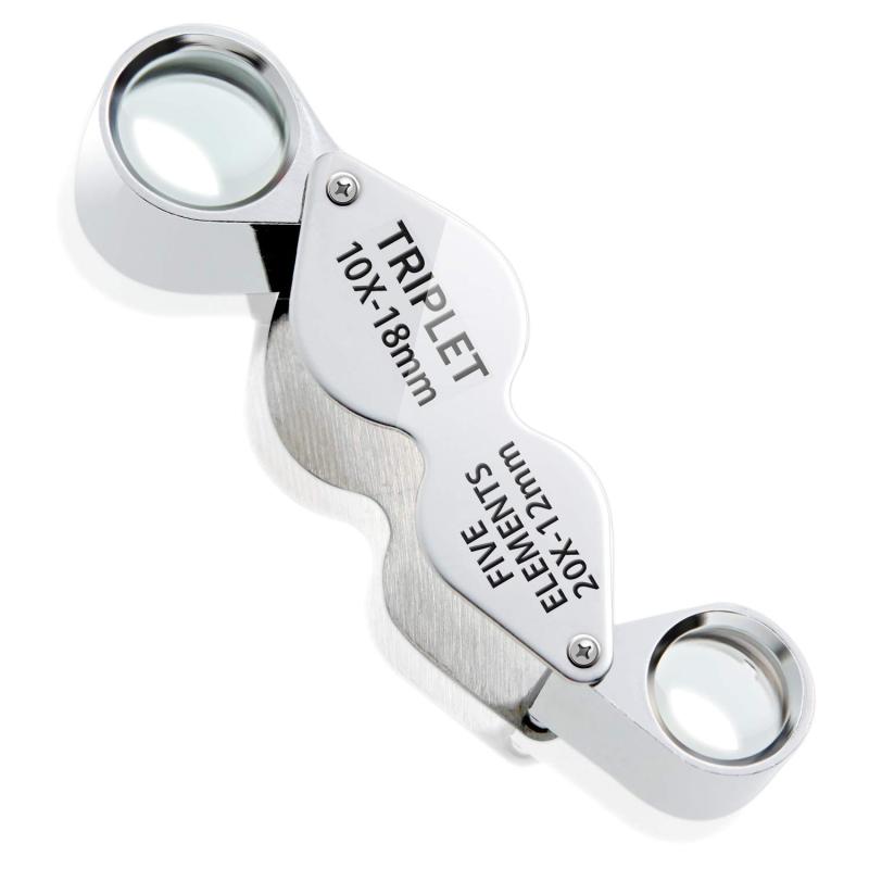 乐天商城 - 【宝石鑑定士監修】折りたたみ式 携帯用ルーペ【倍率10倍&20倍】2種類レンズ／回転収納／専用ケース付き／拡大鏡 ルーペ