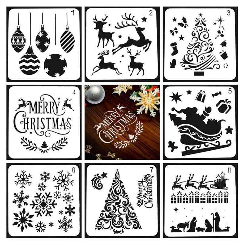 乐天商城 - ステンシルシート クリスマス ステンシル テンプレート 描画 ステンシルプレート 手帳 スクラップブッキング アルバム 8枚セット