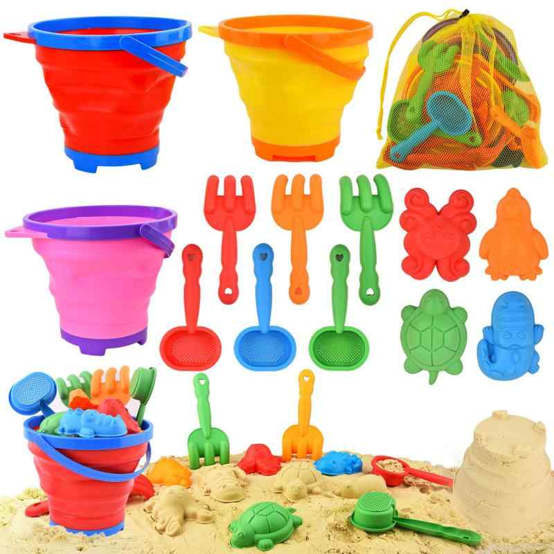 Fegalop 砂場セット 折りたたみ式バケツ 砂遊びおもちゃ 公園 砂場 お風呂 子供砂遊びおもちゃ 水遊び 雪遊び 室内 屋外兼用 お風呂用 男の子 女の子 プレゼント ランダムカラー 収納袋付き