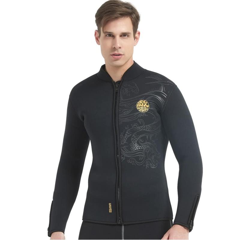 MORGEN SKY 젖은 정장 남성 5mm 긴 소매 재킷 프론트 지퍼 뒤 기모 사와 등반 낚시 웨어 낚시 웨어 보온 방한 1109