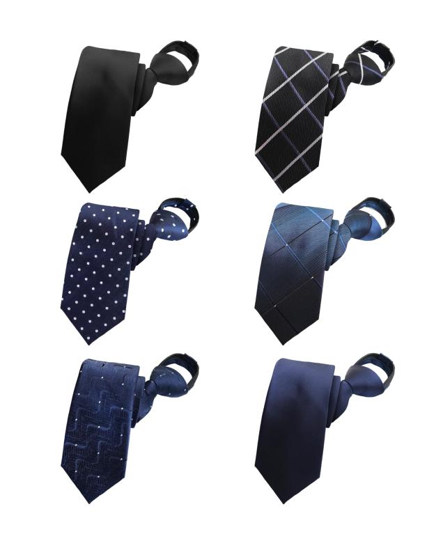乐天商城 - MENDENG ネクタイ メンズ ワンタッチネクタイ ジッパー付 簡単 楽タイ ワンタッチで ストライプ チェック 無地お洒落 ビジカジ フォーマル ドット 結婚式 6本セット