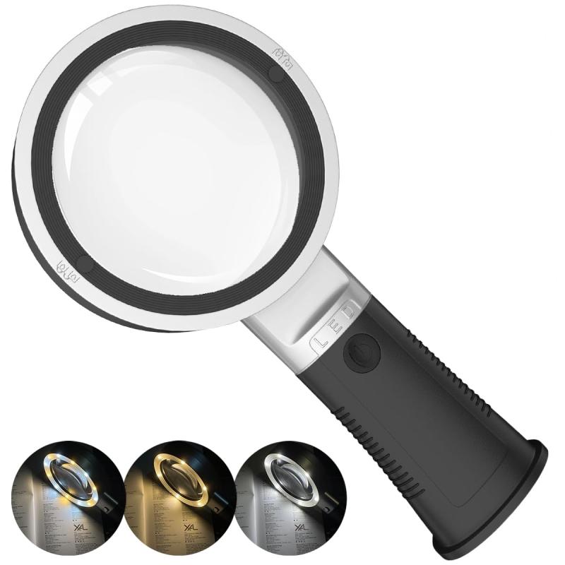 MAGDEPO 10X LEDライト付き 高倍率 ハンドルーペ 大型ライト付きハンドヘルドルーペ 手持ちルーペ 拡大鏡 虫眼鏡 ledライト付き 調光3段階 置き型 クリップ対応 精密作業用ルーペ