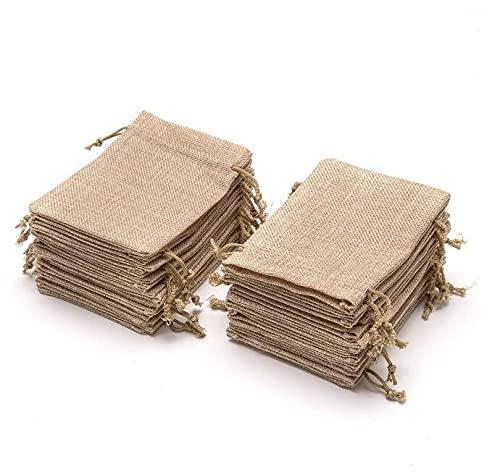 樂天商城 - Floratek 亜麻袋 50枚 サイズ10×14cm 小さい巾着袋 無地 ギフトバッグ ジュエリーポーチ 小物入れ ポーチ 収納バッグ ラッピング用 誕生日 結婚式のお返しバッグ