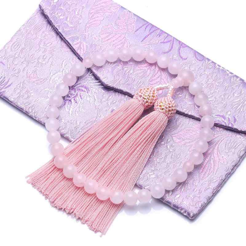 乐天商城 - LEOBEE 女性用数珠 マグネット式数珠袋付き 念珠 じゅず 手作り念珠 数珠ブレスレット 葬式 葬儀 墓参り 法事 念誦 全ての宗派で使用頂け 紅水晶(ローズクォーツ) 落ち着いたピンク プレゼン