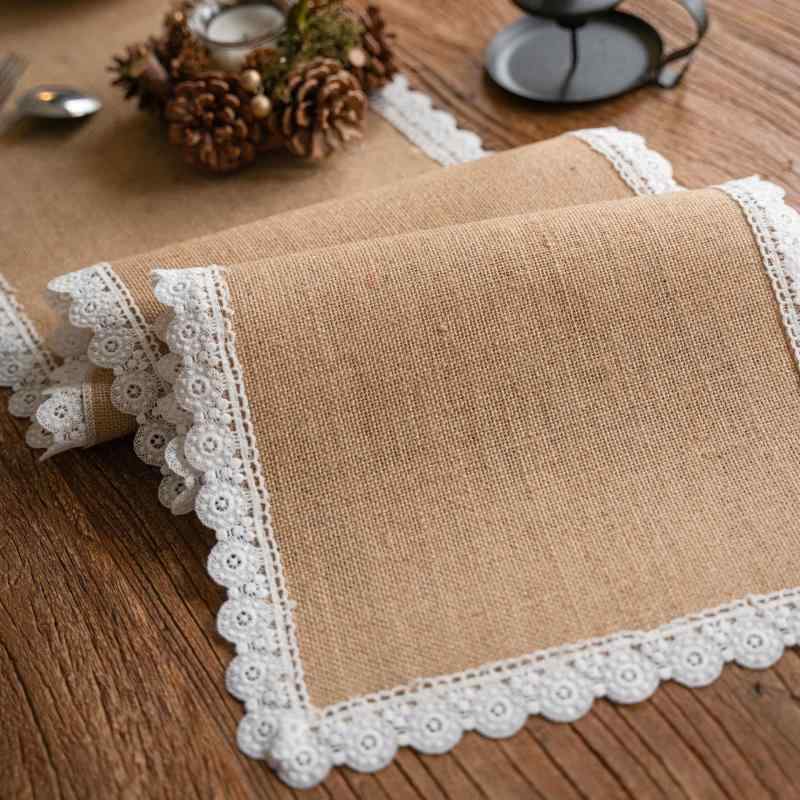 樂天商城 - Q’foo テーブルランナー 黄麻 レース 花柄 刺繍 リネン 無地 北欧 和風 食卓センター 細長い テーブルクロス 120CM