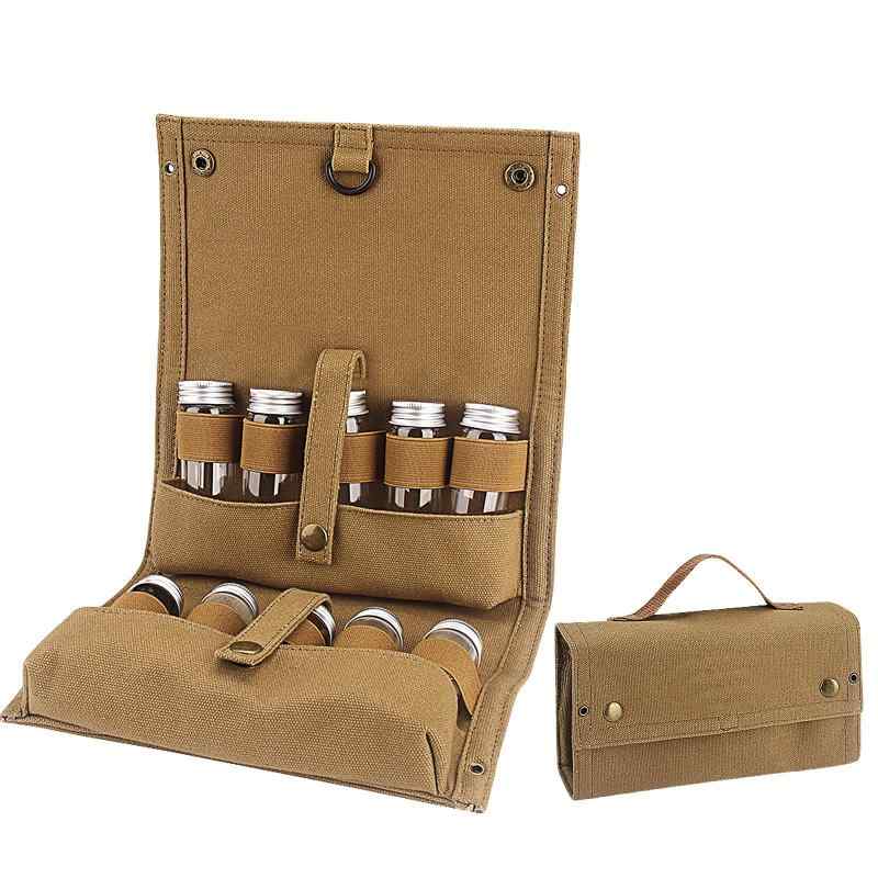 Httdog スパイスボックス キャンプ 調味料入れ スパイスケース アウトドア スパイスボトルx10本 キャンバス生地 調味料ケース バーベキュー キャンプ用品
