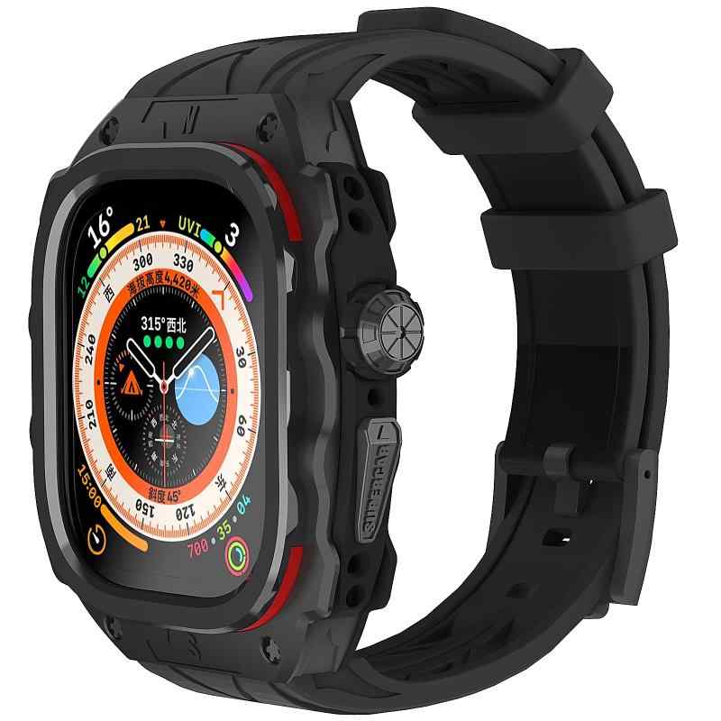 Rakuten - Apple Watch Ultra 49mmバンド用高級メタルケースバー付き 高耐久 頑丈なケース シリコンストラップiwatch Series Ultra 49mmベルト男性用フル保護カバー