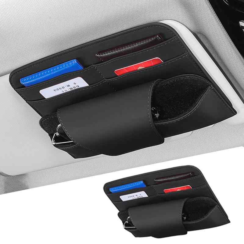 Rakuten - Raksonic 車眼鏡ホルダー サンバイザーポケット 車載メガネクリップ 小物入れ ケース 収納 多機能 ポケット カード 領収証 ペン サングラス 車用メガネケース 耐摩耗 車載収納用 取り付け簡単
