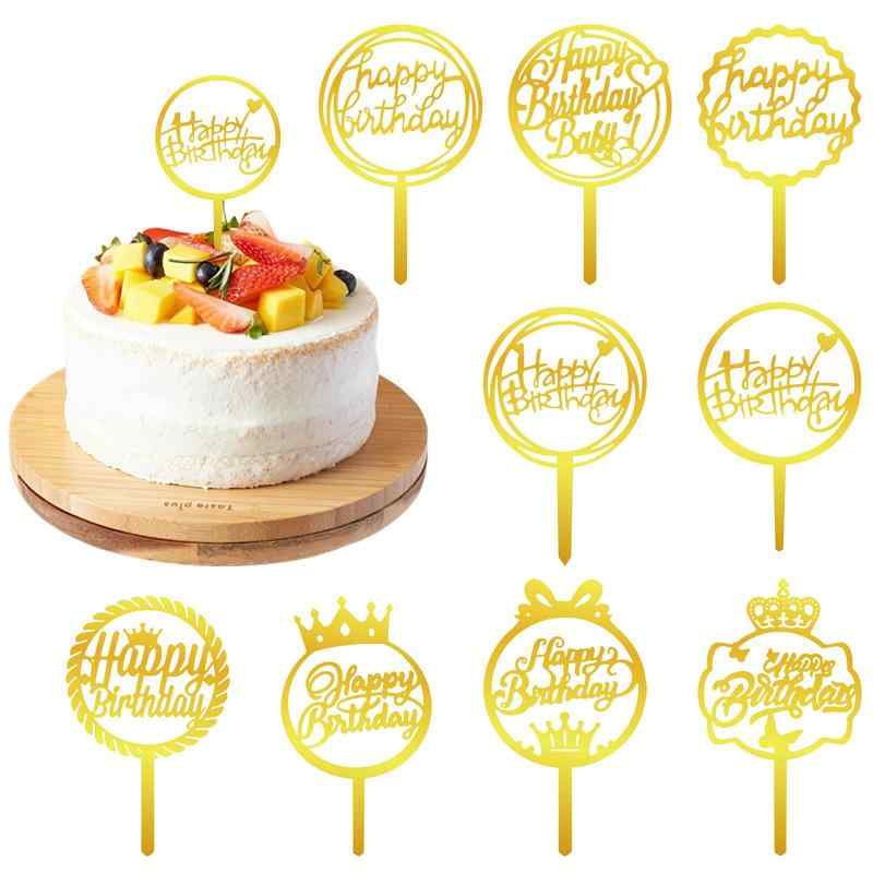 ゴールド ケーキトッパー 9枚セット Happy Birthday ケーキ挿入カード お誕生日 ウ...