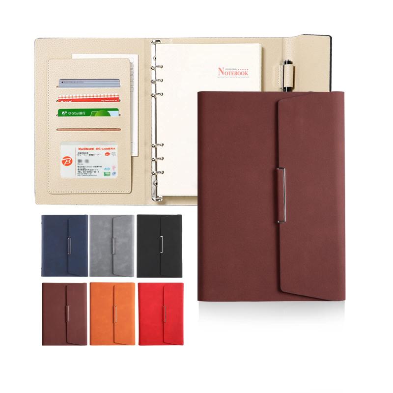 ALLMIRA システム手帳 a5 6穴 PUレザー 革 リング ノート バインダー 手帳カバー a5サイズ 三つ折り リフィル付き メモ帳 カード収納 ビジネス手帳 ルーズリーフ手帳