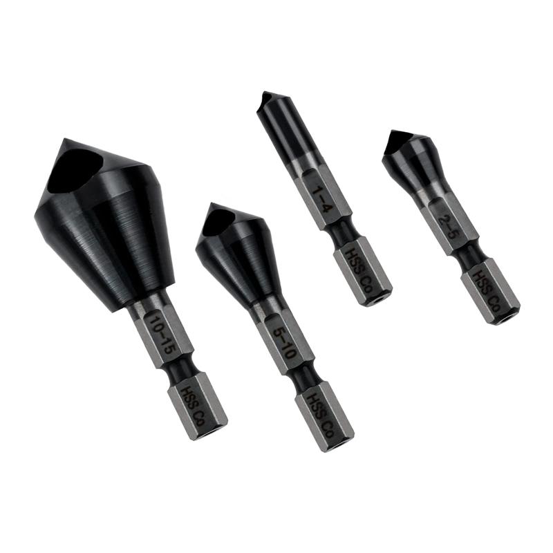 樂天商城 - Hicello 面取りカッターセット コバルトハイス鋼 HSS-CO M35六角軸面取りドリル バリ取りビット 穴開タイプ 1-4mm、2-5mm、5-10mm、10-15mm 4本セット