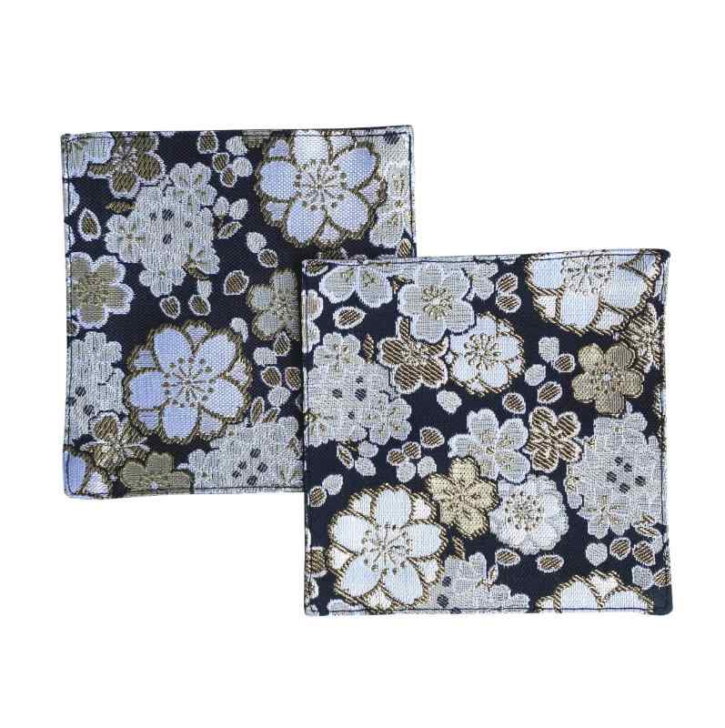 [マシュール] コースター 金襴 2枚セット 西陣織 和柄 和風 日本製 ブラック【桜づくし 黒】