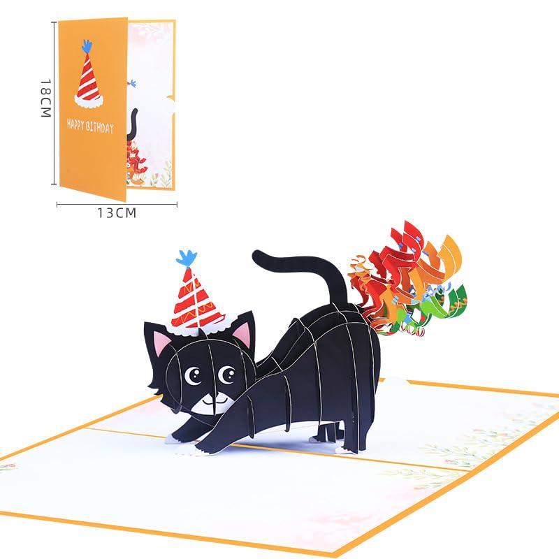 Rakuten - Kurimi 3Dポップアップカード 誕生日カード グリーティングカード バースデーカード 飛び出すカード メッセージカード 手紙 プレゼント 封筒付き かわいい (黒猫)