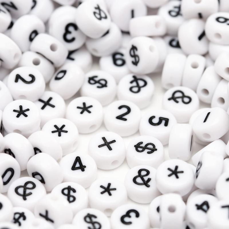 樂天商城 - 500個 アクリル 数字 シンボル ビーズ 白 背景 ブラック 数字 ジュエリー作り 友情 ブレスレット