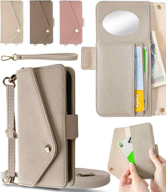 Rakuten - LIISEA 手帳型 ケース iphone 対応 手帳 スマホケース ショルダー カード 収納 外側 収納ポケット 2本 ストラップ 付き 鏡 ミラー アイフォン 用の 携帯ケース 可愛い スマホショルダー おしゃれ