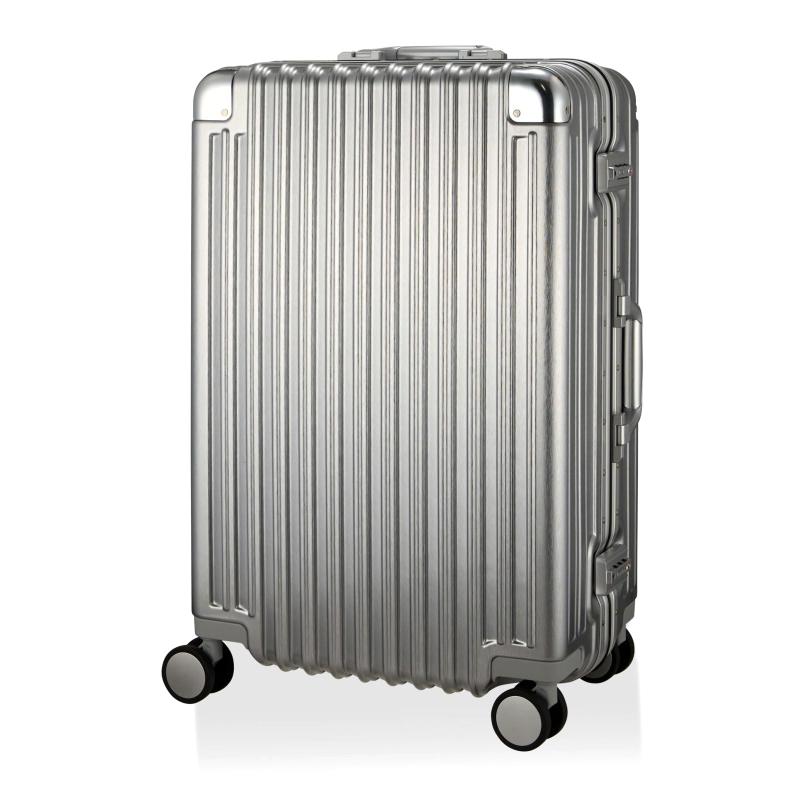 [シフレ] スーツケース Mサイズ 66L アルミ調 ミラクレントキャスター TRIDENT TRI1030-60 シルバー内寸：約H60×W41×D29cm外寸：約H68×W46×D30cm（キャスター・取っ手含む）素材：PC（ポリカーボネート）＋ABSロック：TSロック付ダイヤル錠HINOMOTO社製の静音トップクラスのmiraclent&amp;#174;キャスター搭載
