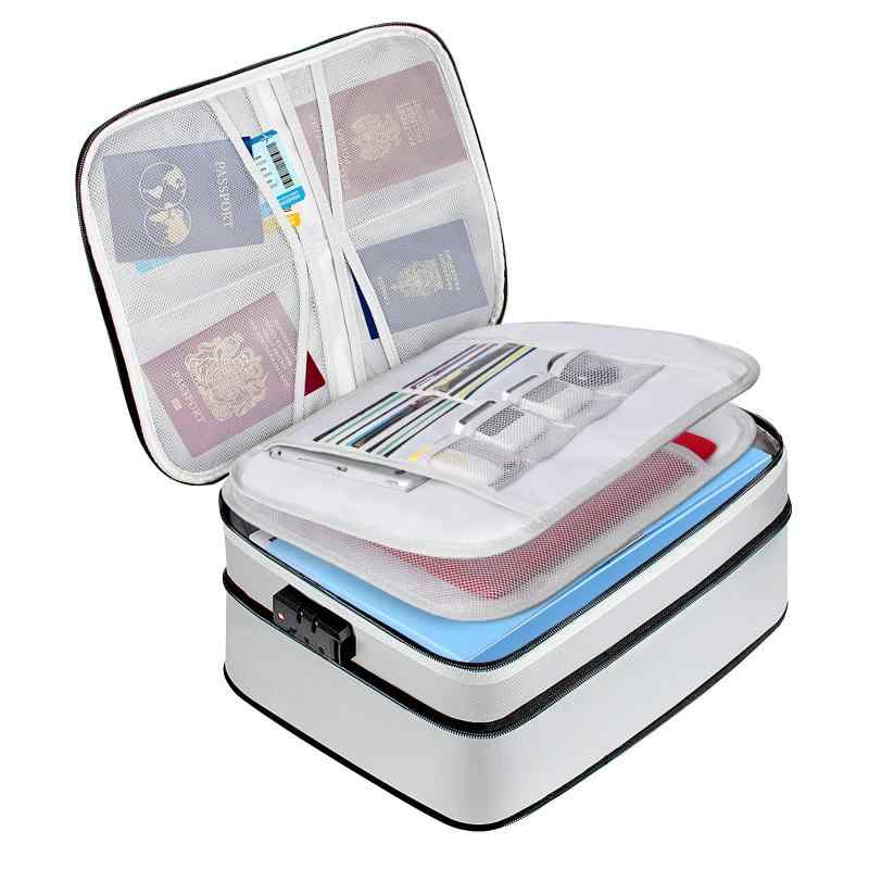 乐天商城 - 耐火バッグ 耐火ケース 耐火金庫 書類ケース 集金袋 手提げ金庫 貴重品入れ 大容量 10CM高さ調節可能 鍵付き 金庫 耐火 収納ボックス 3層式 整理 分類 書類収納バッグ 金庫 家庭用 防水耐火