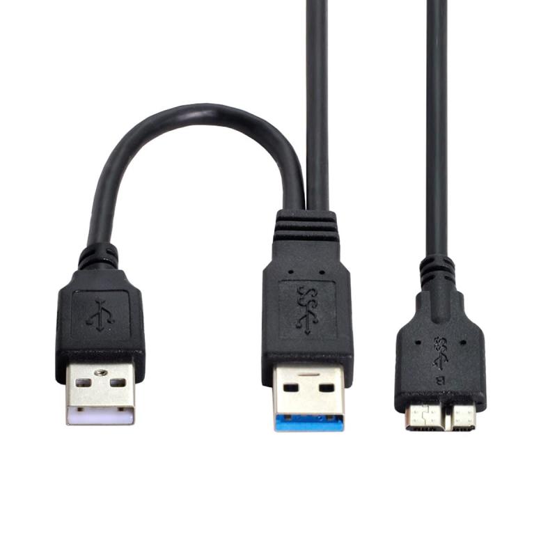 乐天商城 - CY Micro USB 3.0電源Yケーブル デュアルUSB3.0データ & USB2.0電源AオスからマイクロUSB3.0ケーブル SSD HDD用追加電源付き