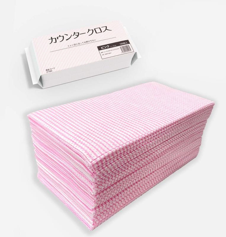 乐天商城 - カウンタークロス 100枚入 30x60cm ピンク 使い捨て 不織布 ふきん 繰り返し使える 業務用 テーブルダスター