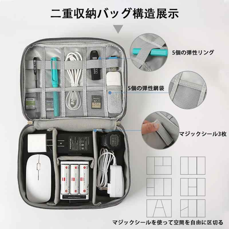 ガジェットポーチ トラベルポーチ コスメポーチ 小物入れ収納ポーチ 大容量 防水 ケーブル収納 多機能 耐摩耗耐久性 収納 旅行 出張 化粧などに適しています（1個） (グレー) mkslpulp-10123638 MK楽天市場店 サンプル画像2