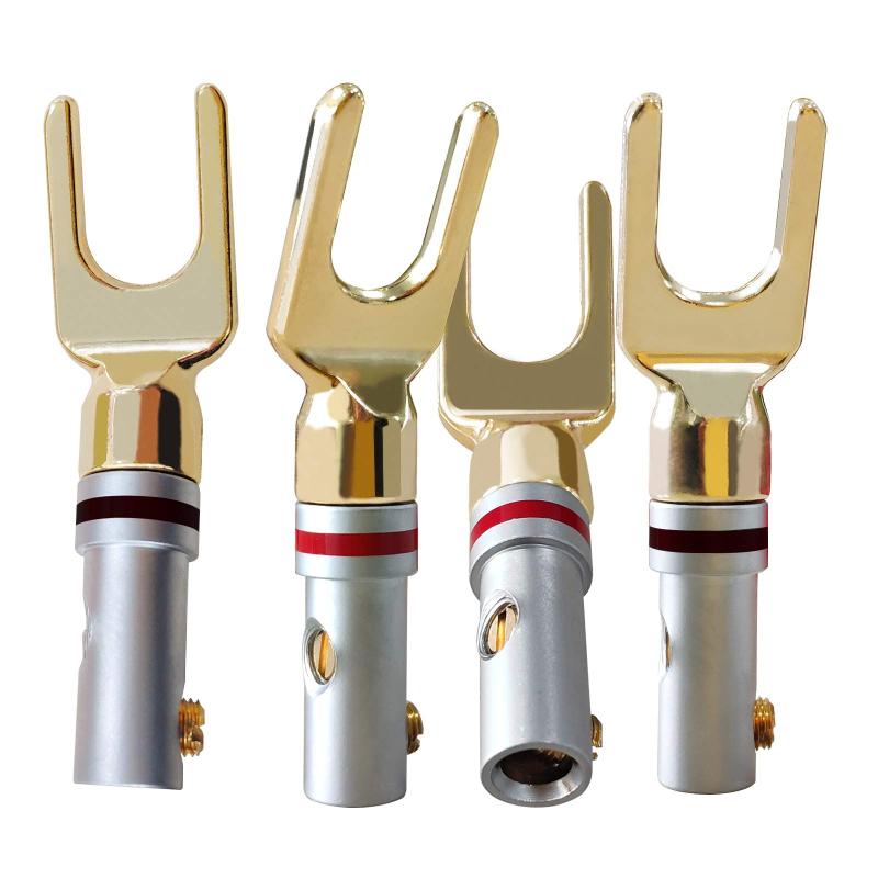 乐天商城 - Cleqee 4本 24K金メッキ スピーカープラグ Y型プラグ Yラグ端子 ねじ込み式 無はんだ端子 スピーカー ターミナルDIY用スピーカーケーブルコネクタ
