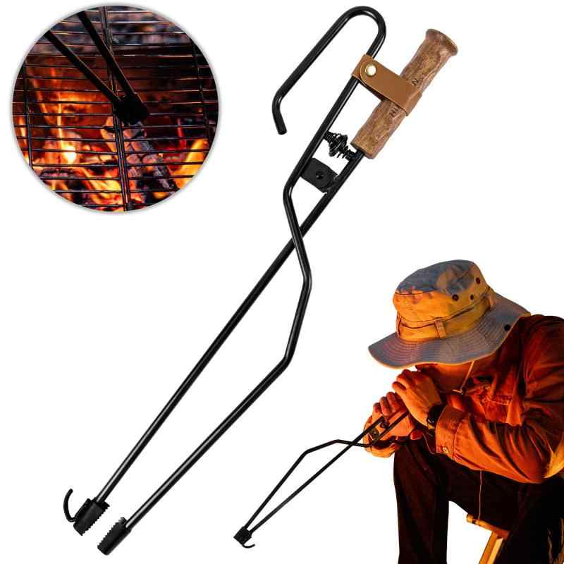 火バサミ キャンプ 炭バサミ トング 薪バサミ 火吹き棒 一体型 リフター機能 長い バネ付き 軽量 スチール製 防錆塗装 名栗加工 ゴミ拾い 掴みやすい先端 キャンプ 焚き火 バーベキュー