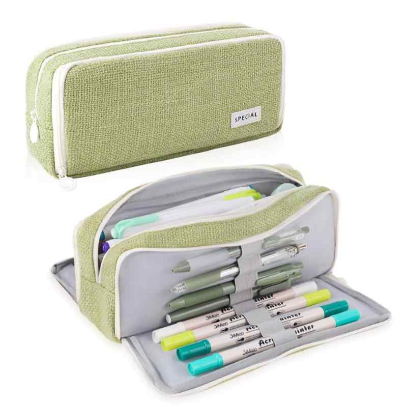 乐天商城 - iSuperb ペンケース ダブルオープン 纯色 ブラック ネイビーブルー ショウガ グリーン ブルー ピンク 大容量 筆箱 小物収納 学生用 高級 パープル