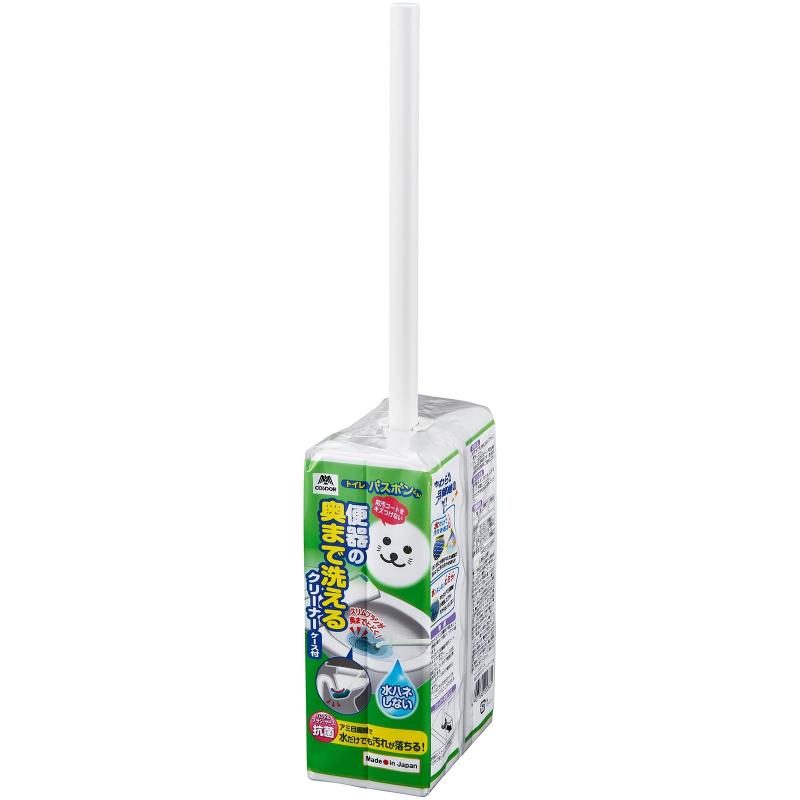 山崎産業(Yamazaki Sangyo) 【日本製】トイレ ブラシ クリーナー ケース付き スリム コンパクト 便器 奥まで届く フチ 裏 バスボンくん 抗菌 シンプル ホワイト グレー 幅6.5×奥行10×高さ38.5cm 20288