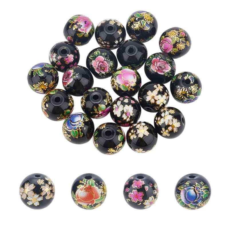 UNICRAFTALE 約20個 ガラスビーズ グラスビーズ ビーズ トンボ玉 花柄 和風ビーズ 桜柄 丸玉ビーズ ラウンドビーズ とんぼ玉 ハンドメイドパーツ ブレスレット用 DIY用 手芸材料 手作り素材