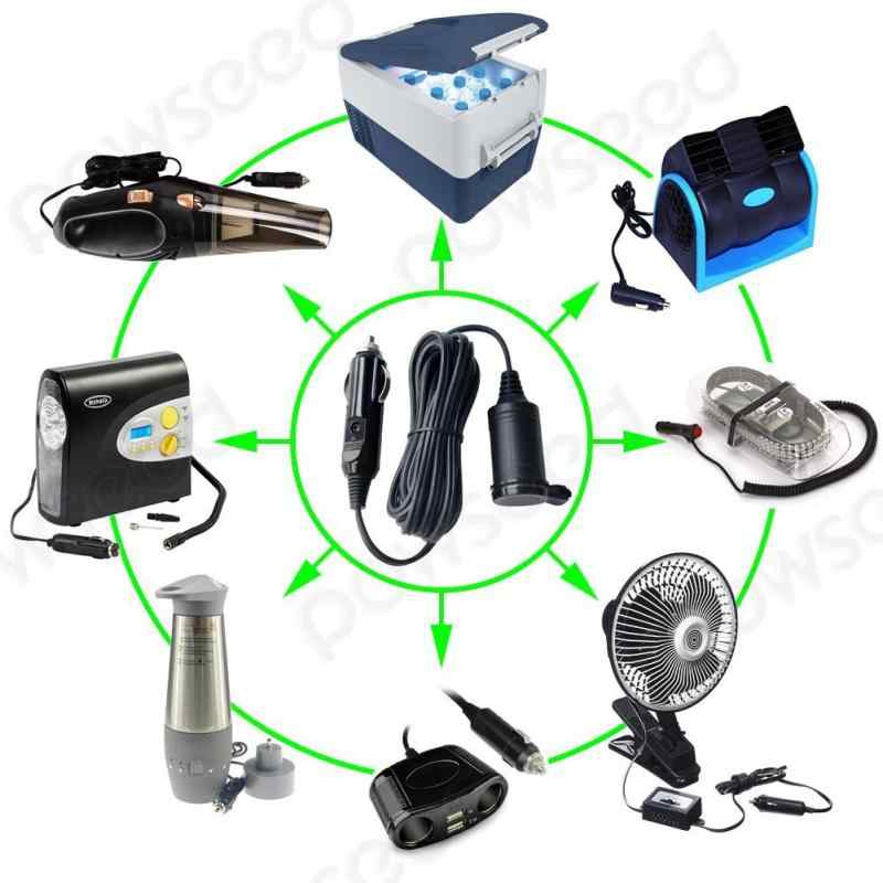 powseed シガーソケット 延長ケーブル 3.5m DC電源 12V 24V 兼用 キャップ付き パイロットランプ内蔵 シガーアダプター用延長コード ブラック