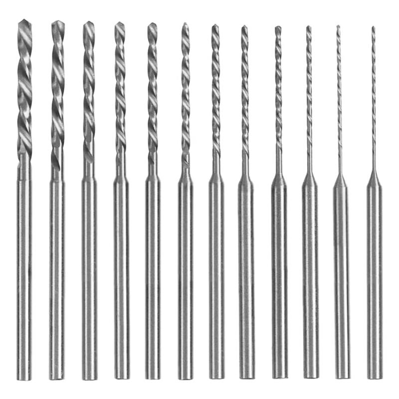 KIMLONTON ミニツイストドリルビット 小径ドリル 0.5mm～2.0mm 12種入りセット 標準コレット シャフト径2.35mm ハンドドリル ピンバイス用 付け替えドリル刃 ミニルータードリルビットで長寿命 精