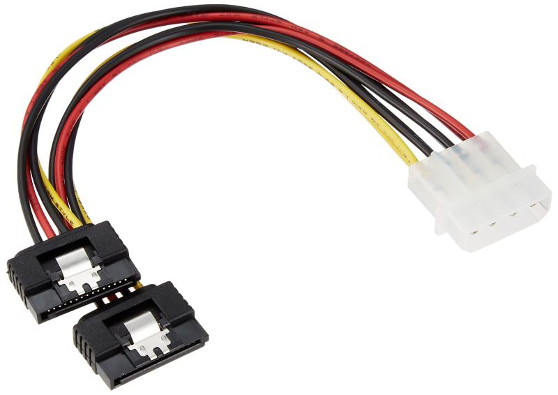 変換名人 ペリフェラル(大4ピン) → SATA電源(15ピン・ロック付)×2分岐ケーブル 4P-SPR/2