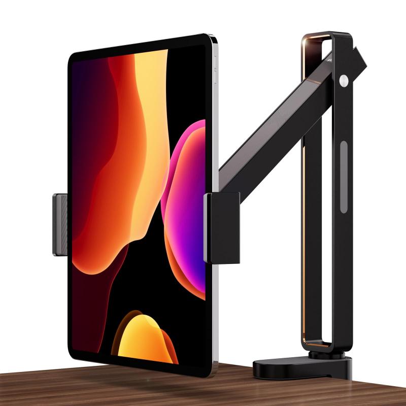 Xlayout タブレットスタンド アーム 卓上用 横/縱向き 360°回転式 安定 クランプ式 スマホスタンド タッチペン収納 5.5～12.9インチのタブレットに対応