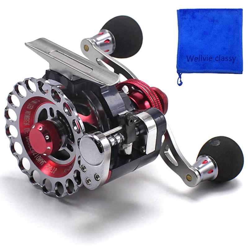 Wellvie カセ釣り 筏リール ヘチ釣り アジ イワシ 2.6:1 10BB レッド 左巻き 落とし込み 筏用片軸リール タイコリール レベルワインダー付き（レッド）