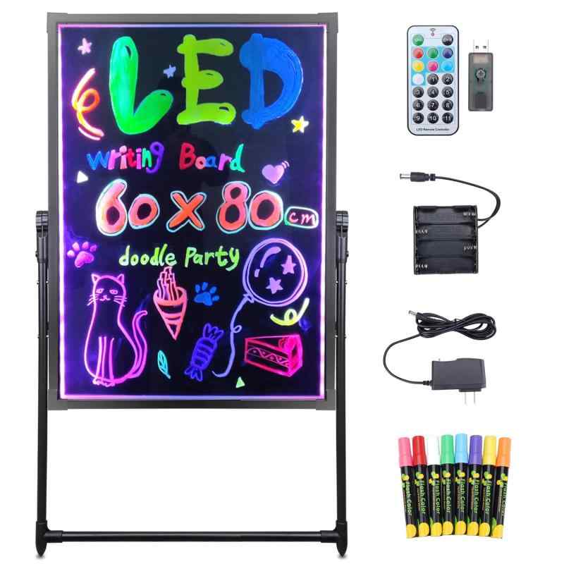 乐天商城 - Falala 看板 led 電光掲示板 60x80cm 立て看板 壁掛け式两用 大型 屋内外兼用 手書き メニューブラックボード 8色マーカー 7色点滅モード DIYメッセージ メニューボード ブラックボード LED ネオン