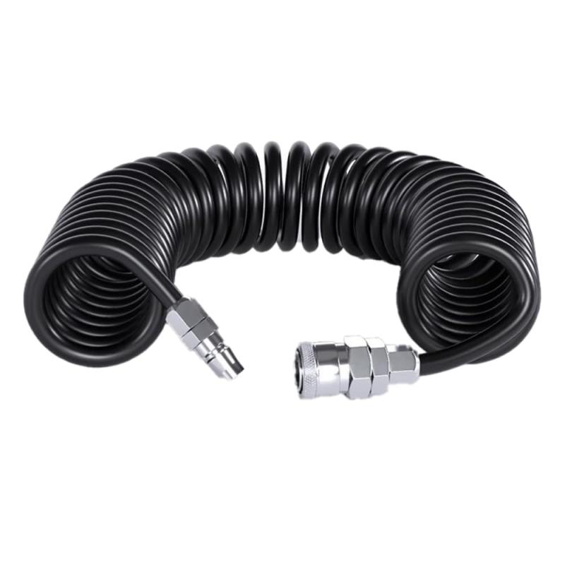 Rakuten - PLEAVIT エアーホース スパイラル 内径5mm 外径8mm ワンタッチ カプラー 継ぎ手 PUウレタン 黒